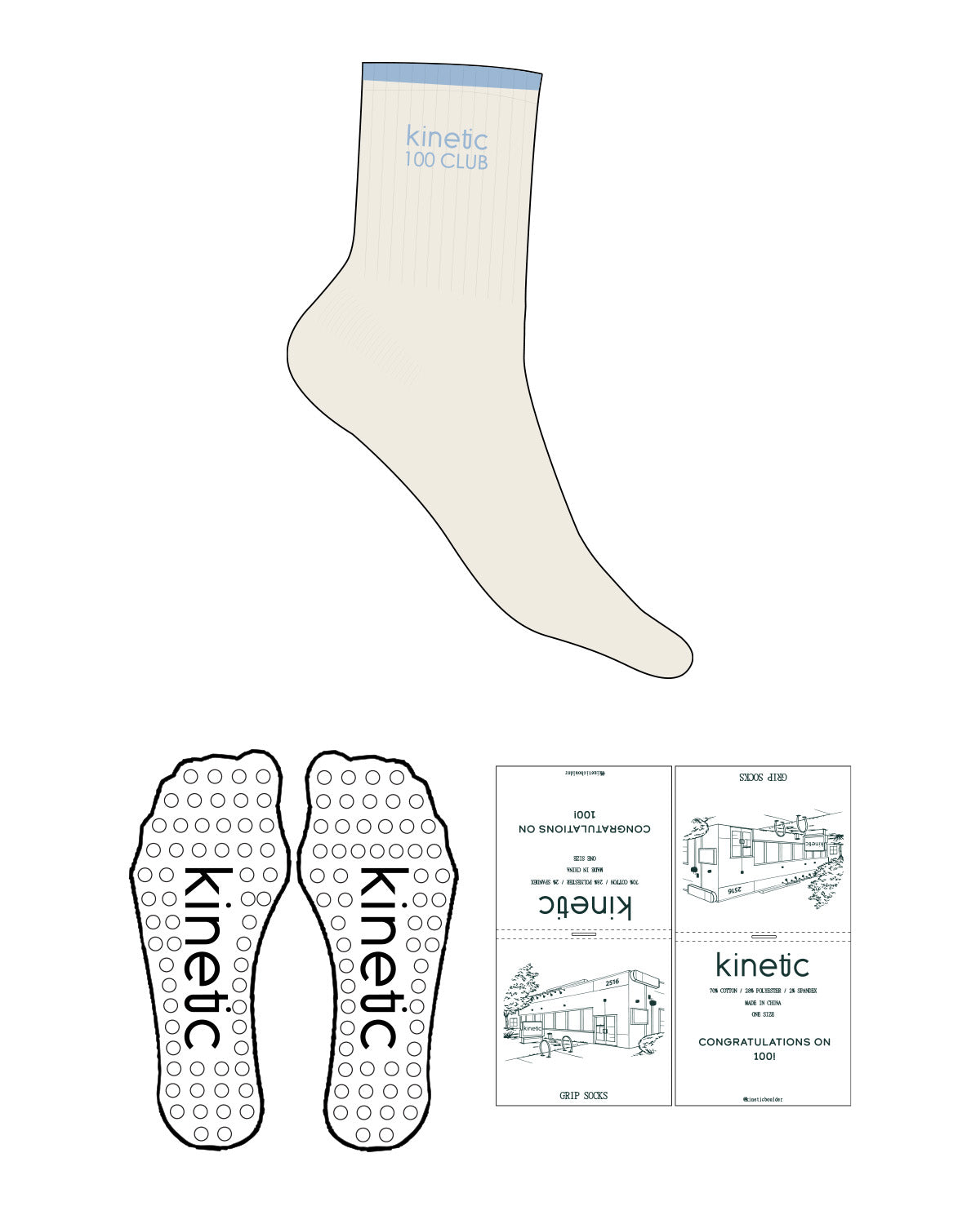 The 3/4 Crew Sock - Off White - Kinetic Pilates - Stripe - Ankle Logo - Embroidered - Cerulean - Circle Shape - Transparent