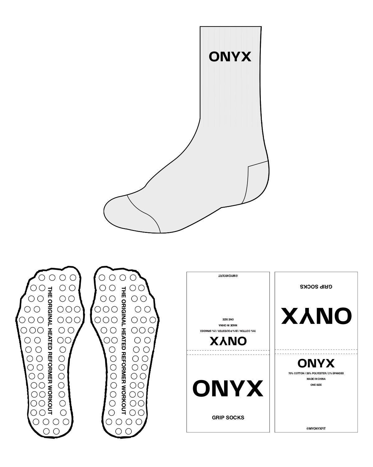 The Crew Sock - Heather - Onyx Fit - Top Center - Black - Circle Shape - Vertical Text - Grip - Black