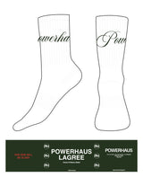 The Crew Sock - White - Powerhaus Lagree - Top Logo Wrapped - Forest Green - Heart Grip - Forest Green
