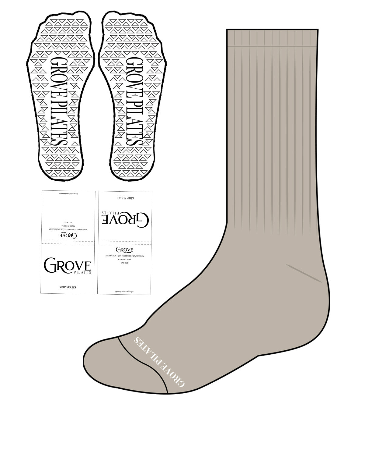 The Slouch Sock - Tan - Grove Pilates - Toe Center - White - Transparent Grip