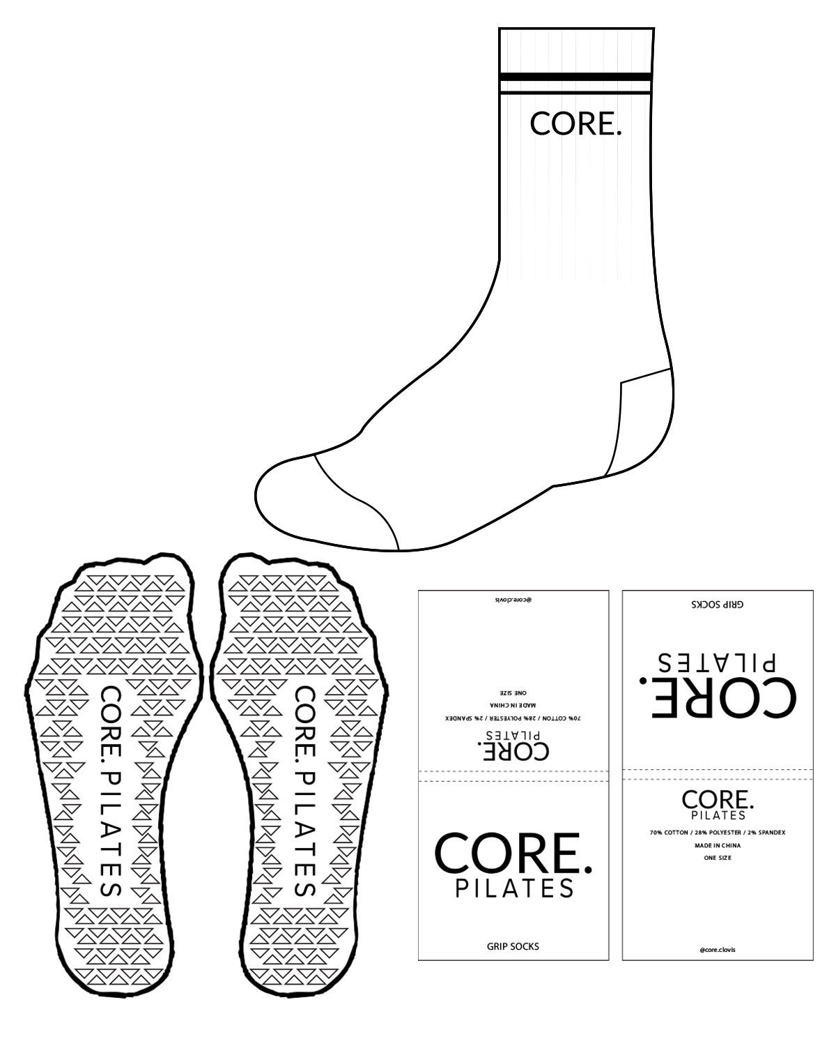 The Crew Sock - White - Core Clovis - Center - Black