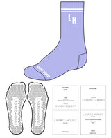 The Crew Sock - Lavender - Lagree House - Top 2 Lines - Center "LH" - Bottom Text - Embroidered - White - Triangle Shape Grip - White