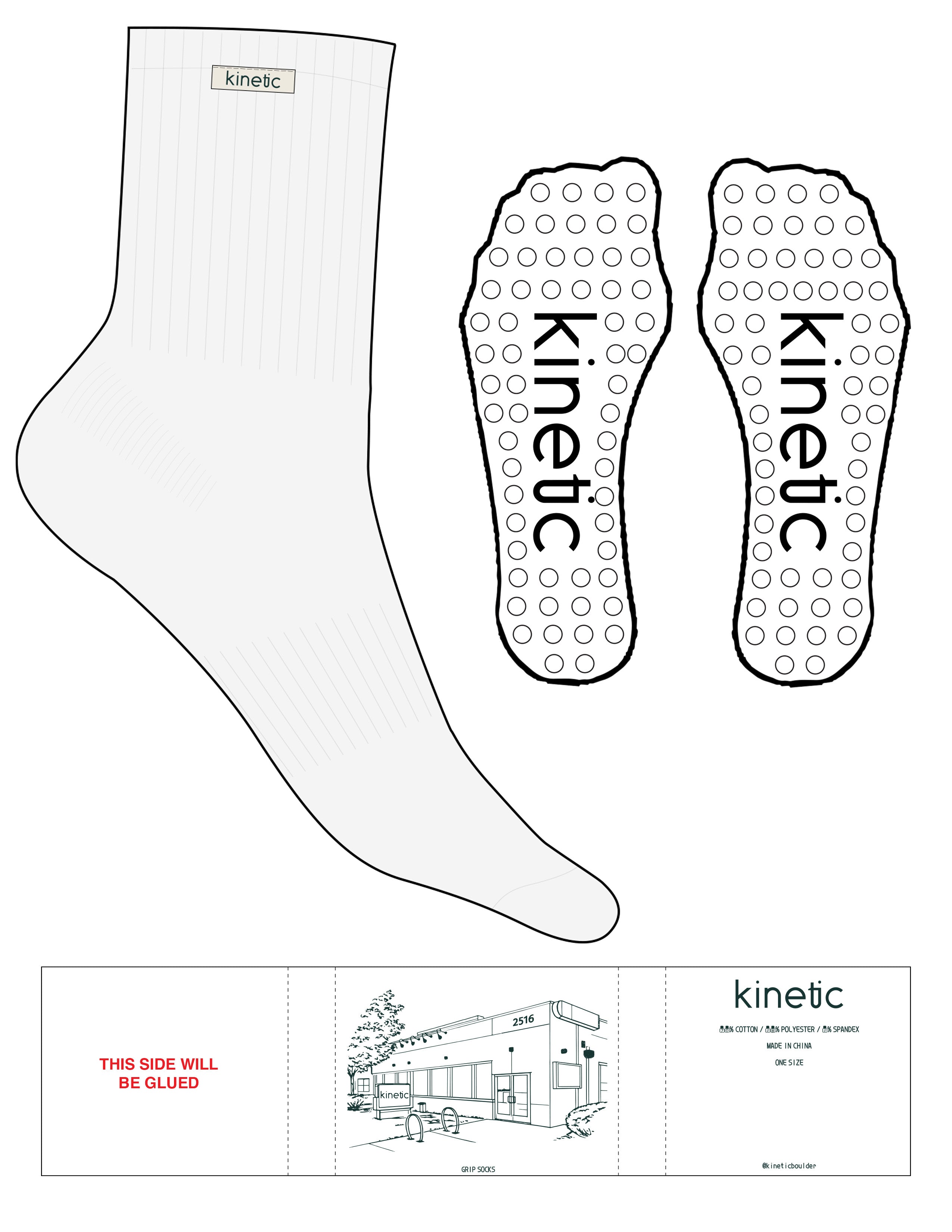 The 3/4 Crew Sock - White Heather - Kinetic Pilates - Sewn Label Logo - Circle Grip - Transparent