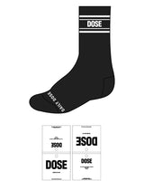 The Crew Sock - Black - Dose - 4 Strips - Top & Toe Logo - White