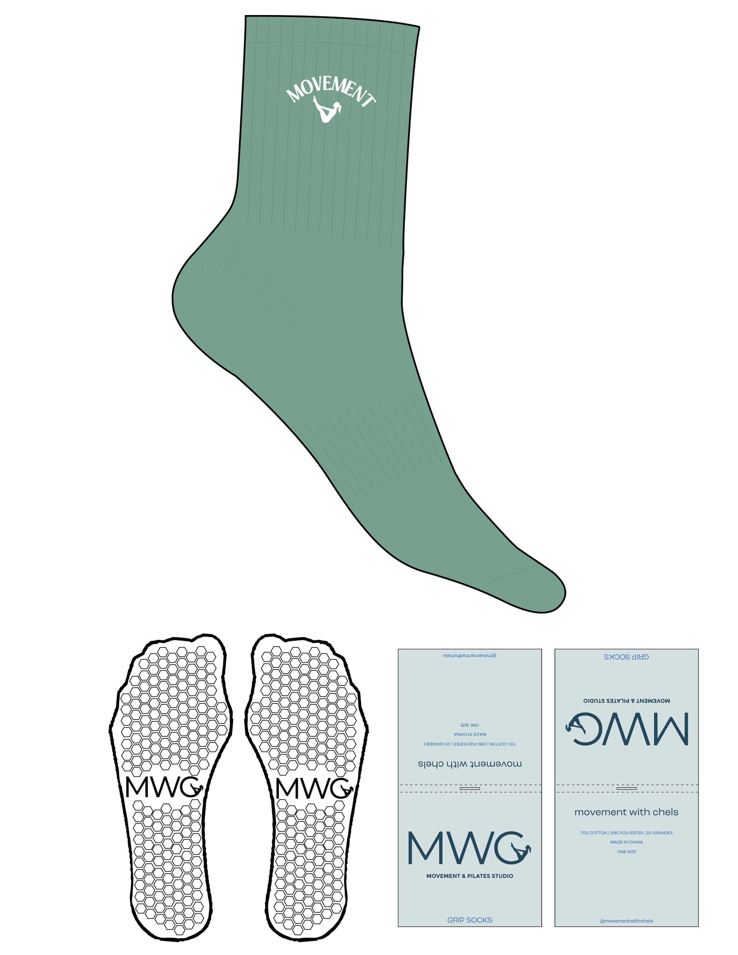 The 3/4 Crew Sock - Muted Tropic - Movement With Chels - Top Logo - EMB - White - Hexagon Grip - White
