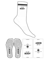 The Crew Sock - White - Club Body - 2 Stripes - Top Logo Stacked - Black - Hexagon Grip - Black