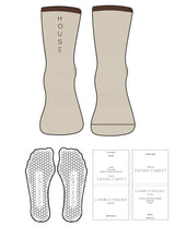 The 3/4 Crew Sock - Oat Milk - Lagree House - Dark Brown Stripes - Top Front & Back Logo - Printed - Dark Brown - Hexagon Grip - Transparent