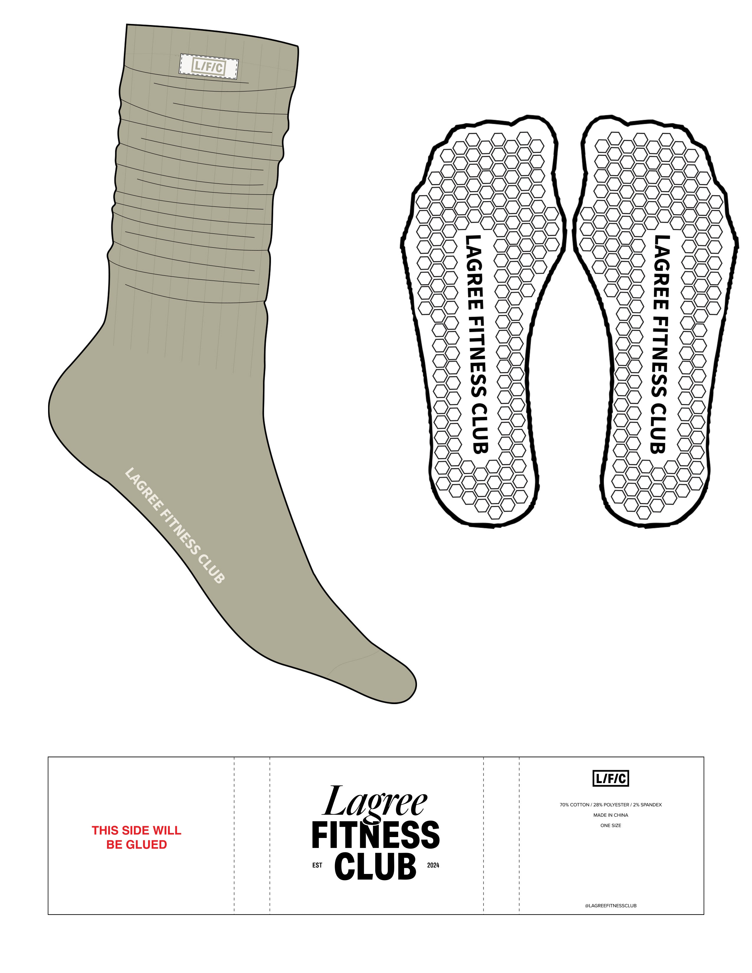 The Slouch Sock - Moss Gray - LFC - Tag & Foot Logo - Off White - Hexagon Grip - Transparent
