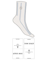 The Crew Sock - Cloud Dancer- Activate House - Dusty Blue Stripes - Top Logo Full Color - Embroidered - Toe Logo - Dusty Blue