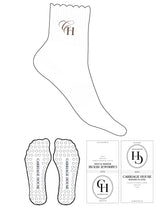 The 1/2 Crew Sock - White - Carriage House - Top Logo "CH" - Embroidered - Truffle - Circle Grip - Truffle