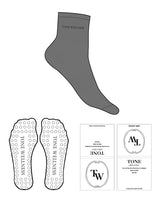 The 1/2 Crew Sock - Charcoal - D343 - Tone Wellness Studio - Top Logo - Black - Circle Shape Grip - Black