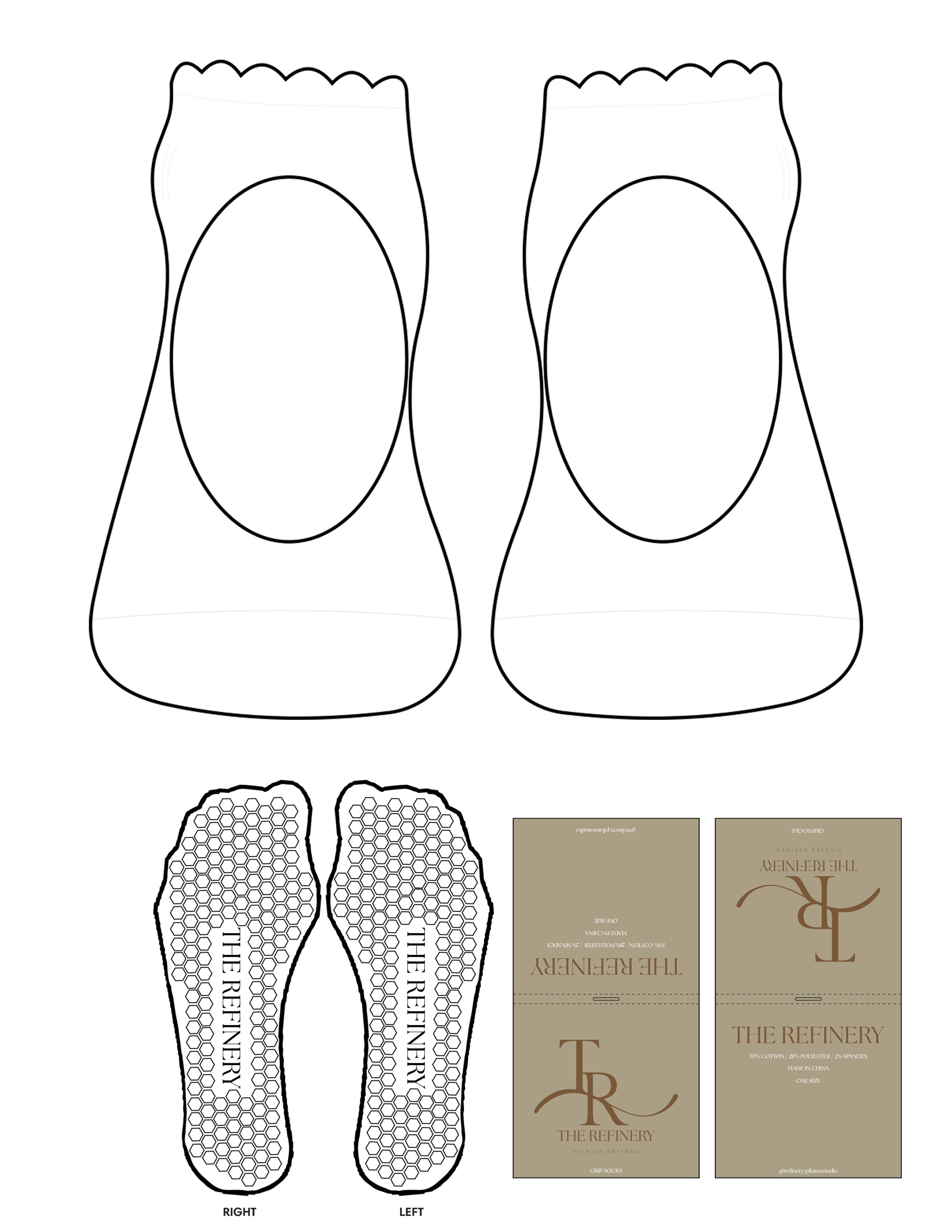 The Ballet Sock - White - The Refinery Fitness Studio - Hexagon Grip - Black