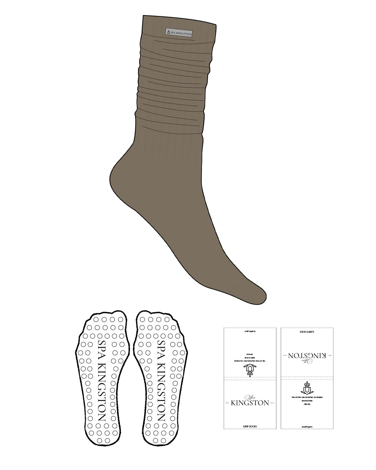 The Slouch Sock - Mocha - Spa Kingston - Sew on Label - Circle Shape Grip - Translucent