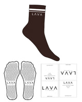 THE 3/4 CREW SOCK - Chocolate - Lava - Top 2 Border Lines & Text - White - Hexagon Shape Grip - White