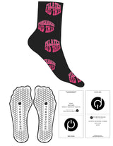 The 3/4 Crew Sock - Black - Powerhouse Pilates - Full Sock - Hot Pink & White - Hexagon grip - Transparent