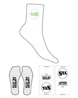 The 3/4 Crew Sock -  White -  NSpiers - Top Logo Round "nS" - Light Green - Circle Shape Grip - Light Green