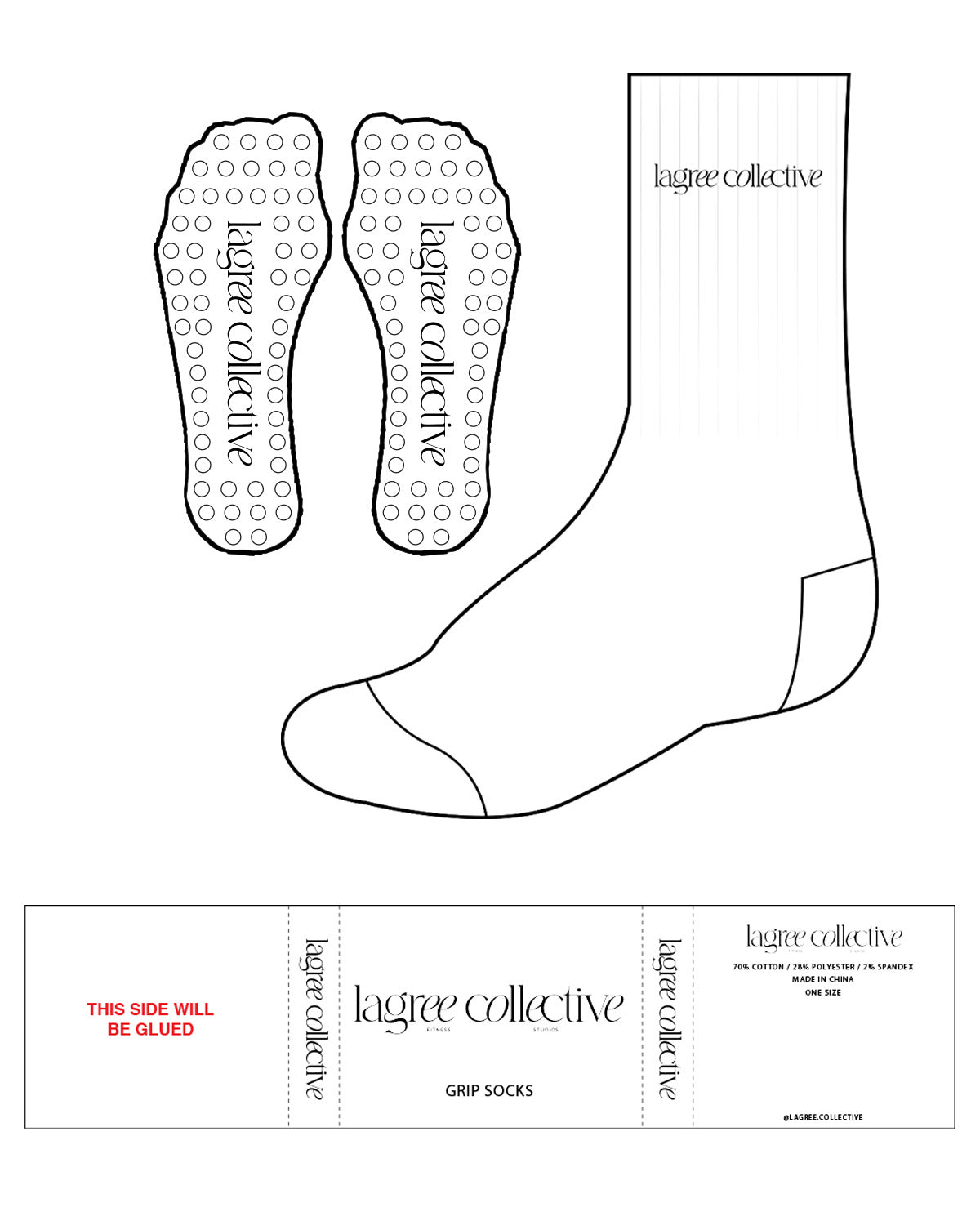 The Crew Sock - White - Lagree Collective - Top Text - Black - Circle Shape - Black Grip