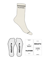 The Crew Sock - Off White - Platform - Top Stripe and Logo & Toe Stripe - Jacquard - Full Color  - Heart Shape Grip - Translucent