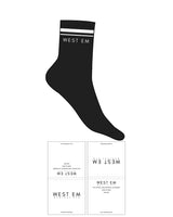 The 3/4 Crew Sock - Black - West Em Medical Spa - 2 Strip - Top Logo - White
