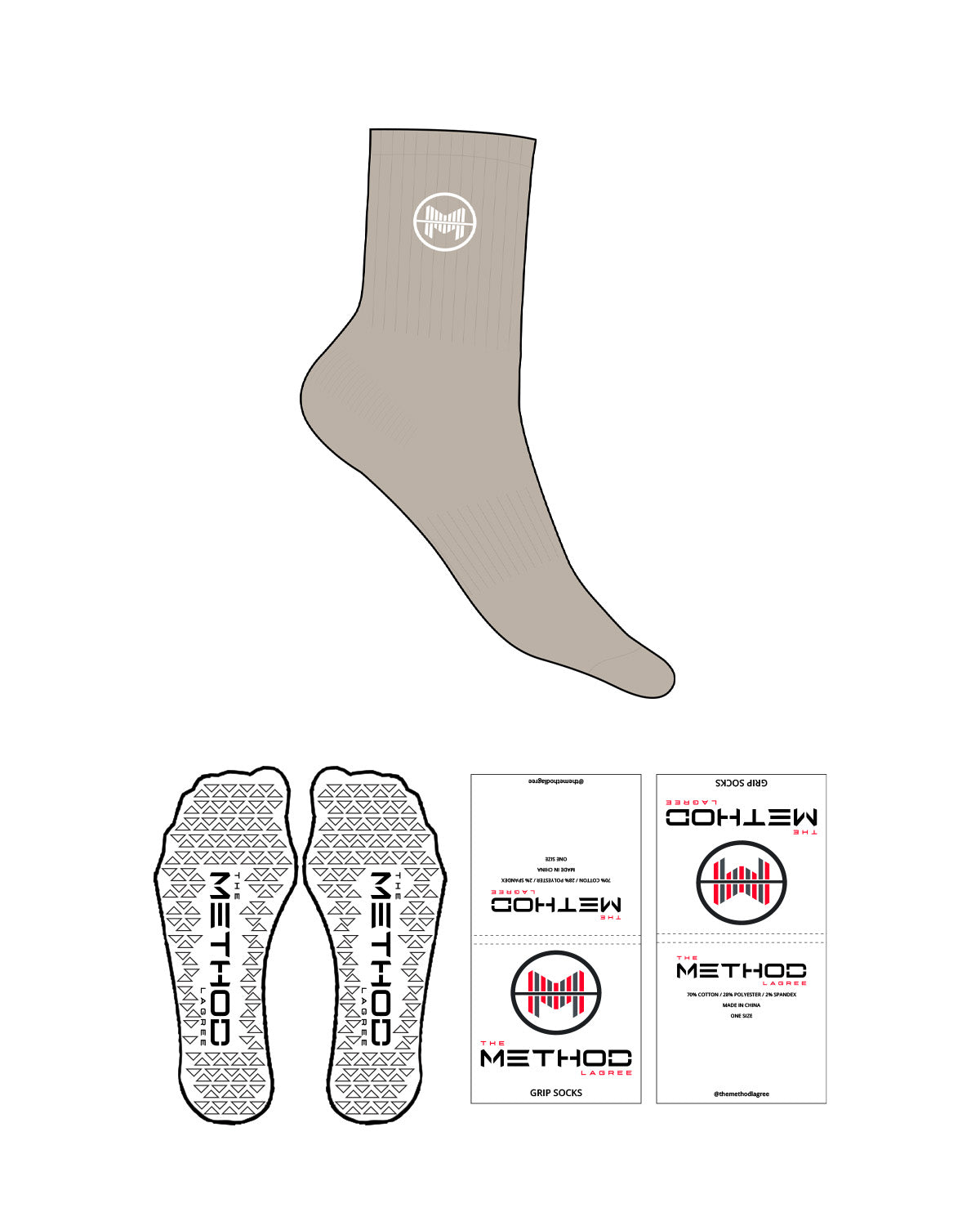 The 3/4 Crew Sock - Tan - TML - Top Round - M - White - Triangle Shape Grip - White