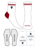 The 3/4 Crew Sock - White - M4Lagree - 2 Strips - Top M4 & Front Logo - Full Color - Circle Shape Grip - Navy