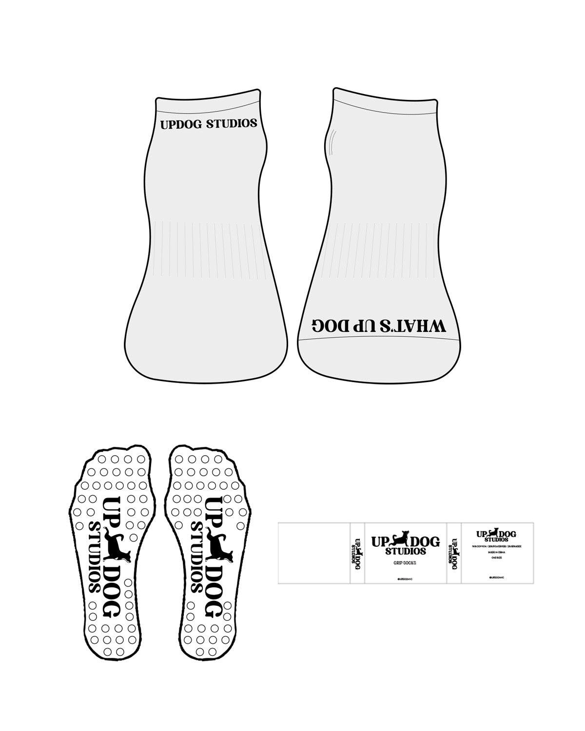 The Ankle Sock - Heather - Updog Yoga - Top and Front Inverted Logo - Black - Circle Shape Grip - Black