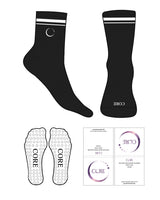 The 3/4 Crew Sock - Black - Core Crown Point - 2 Strips - Top & Front Logo - White - Circle Shape Grip- White