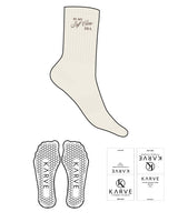 The Crew Sock - Off White - Karve - Top Logo - Embroidered - Dark Brown - Hexagon Grip - Brown