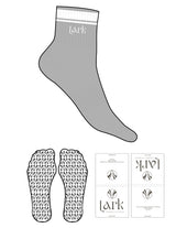 The 1/2 Crew Sock - Heather Gray -  Pure Movement LARK - 2 Stripes - Top Logo Embroidered - White - Custom Grip - White