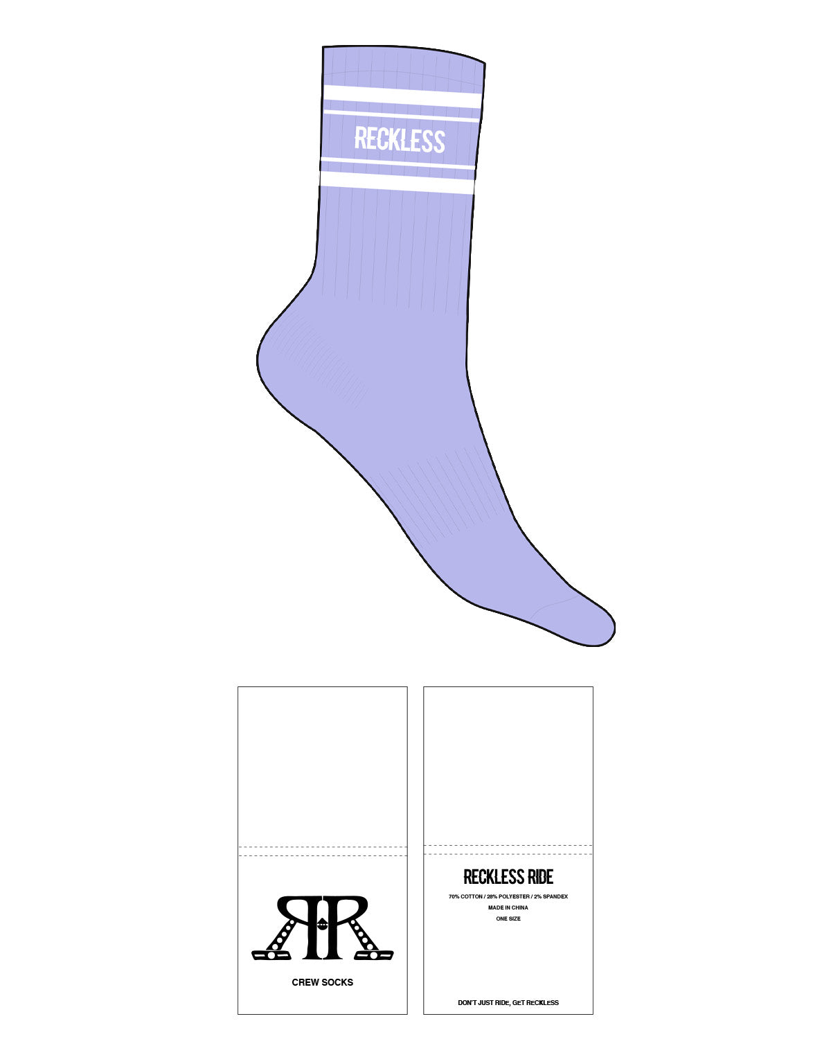 The Crew Sock - Lavender - Reckless Ride - Top Dual Border - White