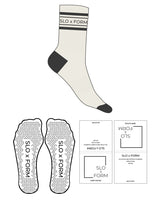 The Crew Sock - Off White - Slo x Form - Charcoal Stripes, Heel & Toe - Top Logo - Charcoal - Triangle Grip - Charcoal