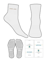 The 1/2 Crew Sock - White Heather - Reform Fitness - Top Logo - Embroidered - Tan - Hexagon Grip - Transparent