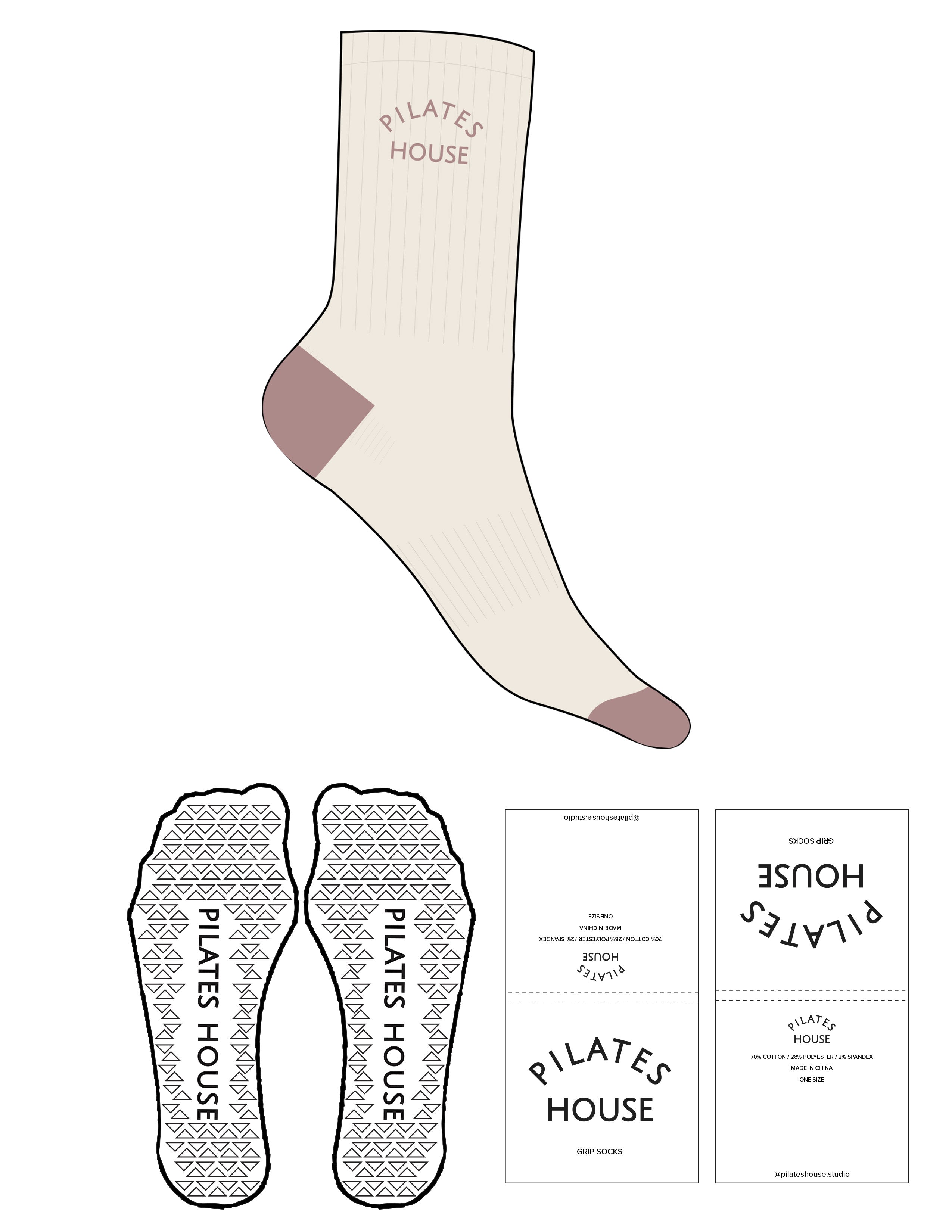 The Crew Sock - Off White - PHS - Toe & Heel - Top Logo Embroidered - Muted Red - Triangle Grip - Transparent