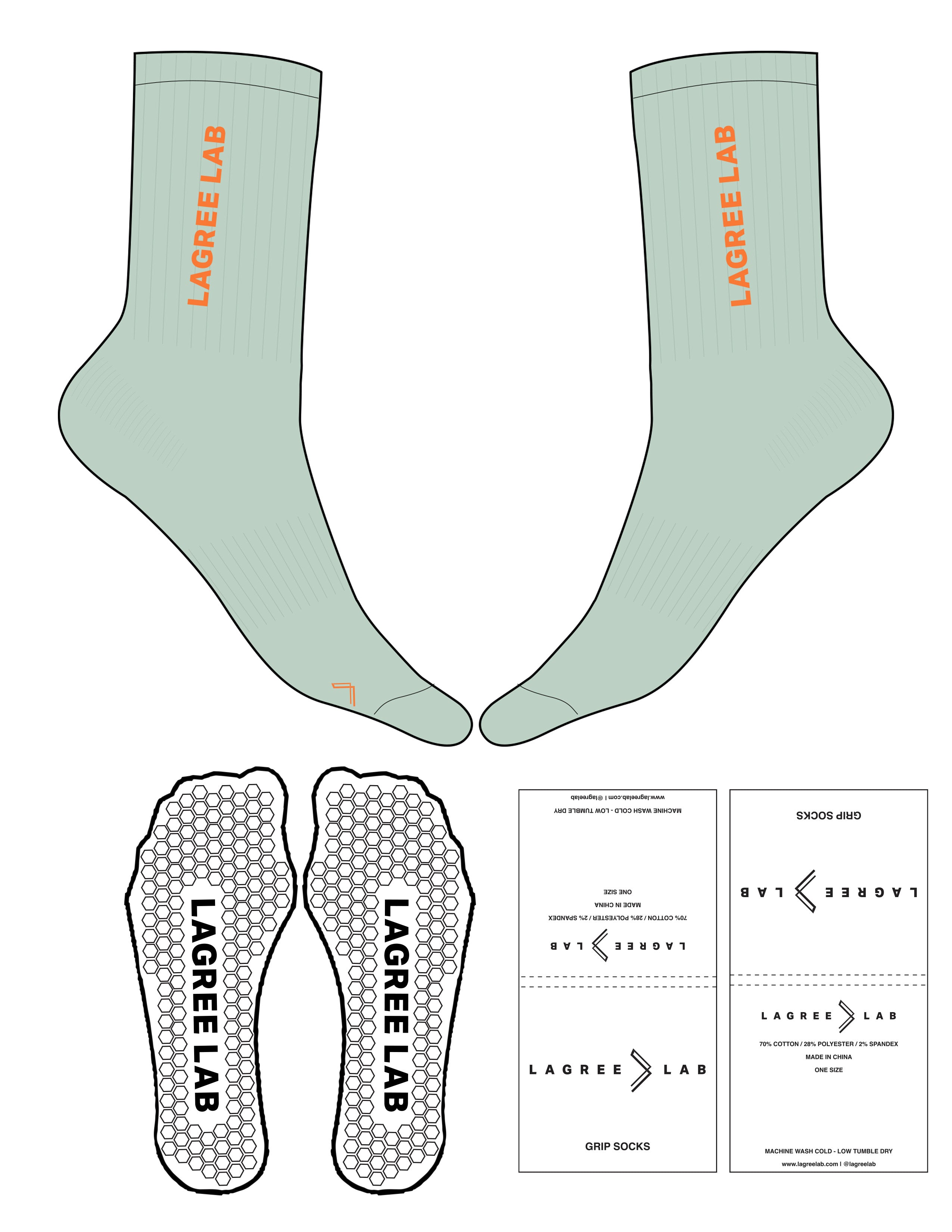 The Crew Sock - Light Seafoam - LagreeLab - Top & Toe Logo - Orange Peel - Hexagon Grip - Orange Peel