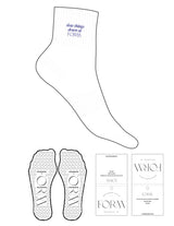 The 1/2 Crew Sock - White - Form Charleston - Top Logo Stacked - Embroidered - Navy - Heart Grip - White