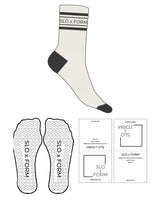 The Crew Sock - Off White - Slo x Form - Charcoal Stripes, Heel & Toe - Top Logo - Charcoal - Heart Grip - Charcoal