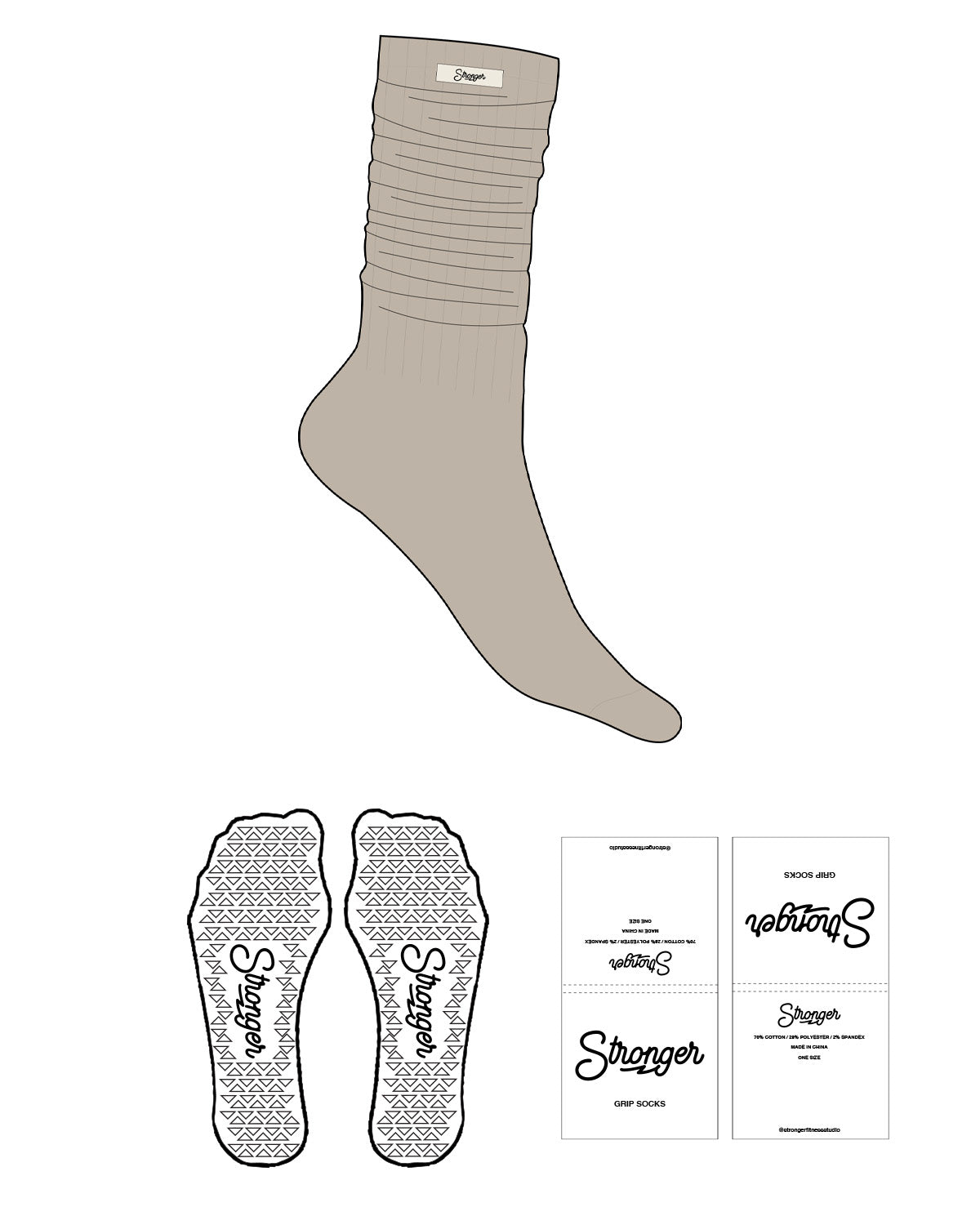 The Slouch Sock - Tan - Stronger Fitness - Sew on Label - Triangle Shape Grip - Transparent