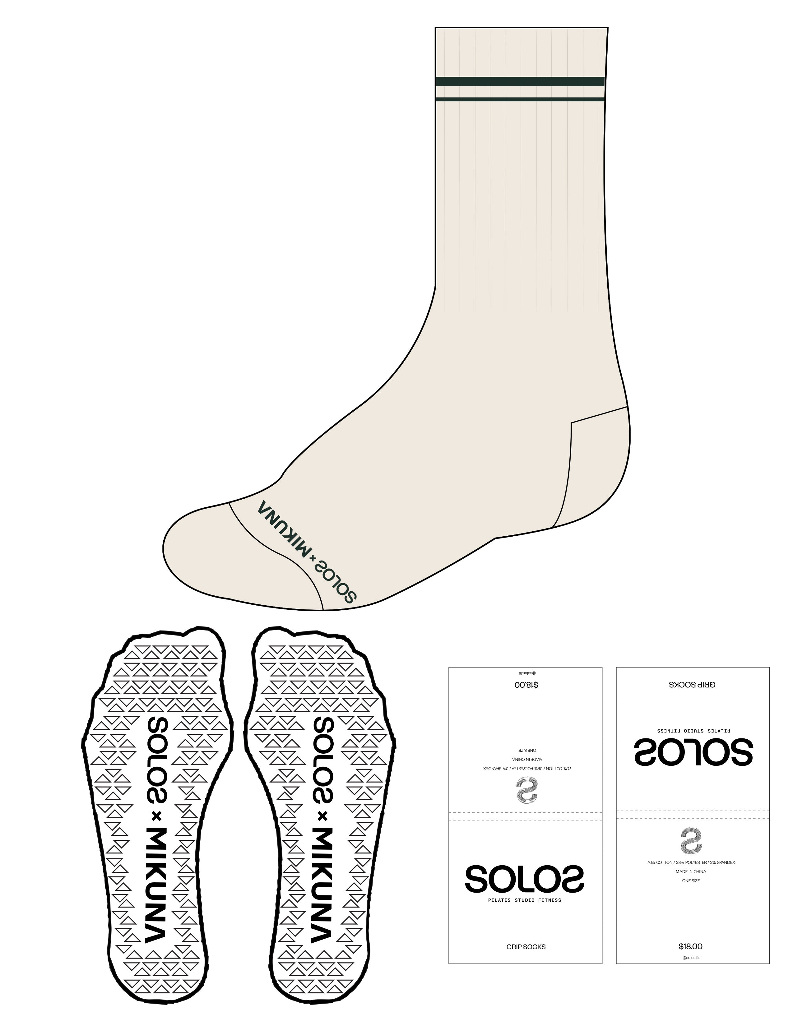 The Crew Sock - Off White - Solos Pilates - Toe Line - Olive