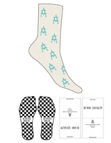 The Crew Sock - Off White - Activate House -  Full Sock - Aqua Sky - Square Grip - Transparent