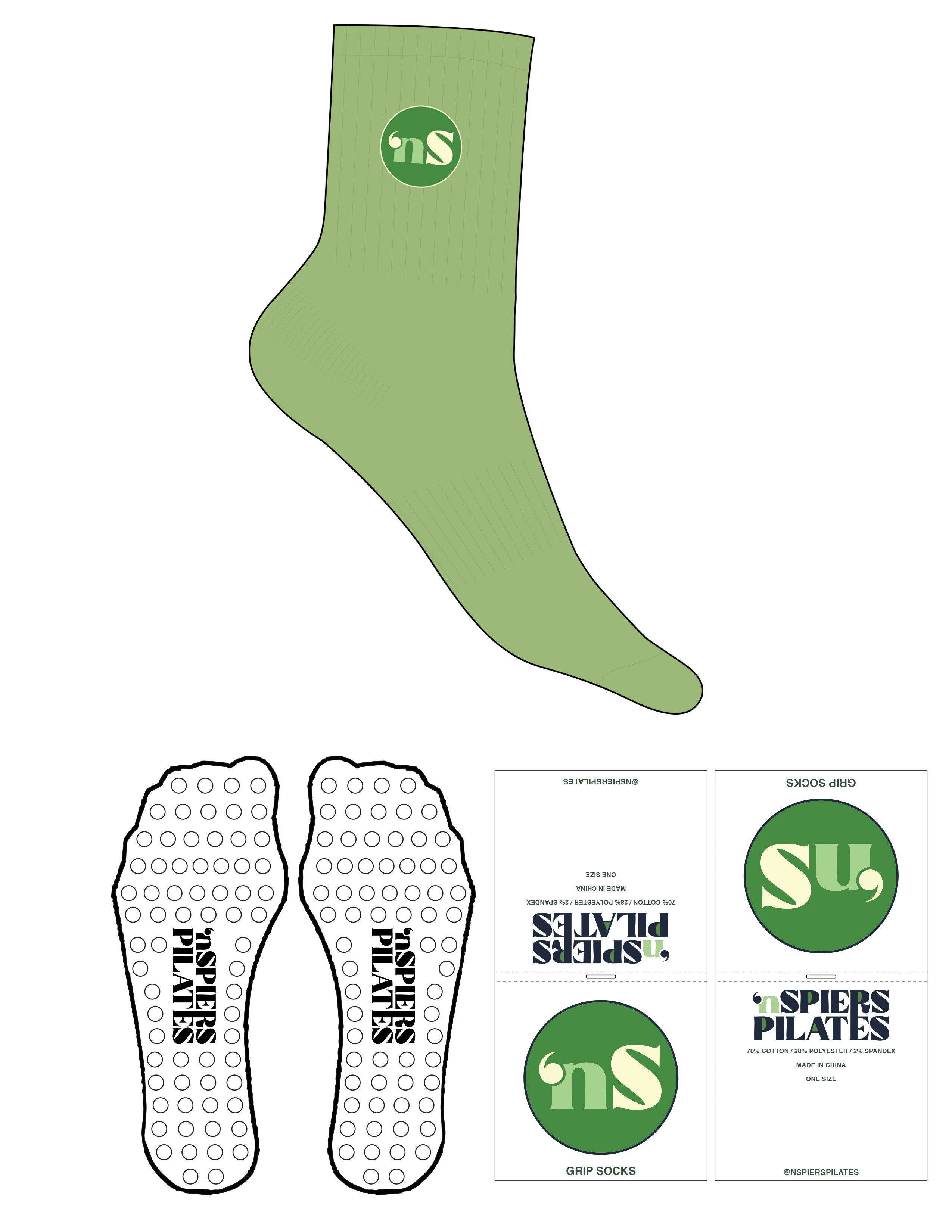 The 3/4 Crew Sock - Zest - NSpiers - Top Logo - Embroidered - Full Color - Circle Grip - Transparent
