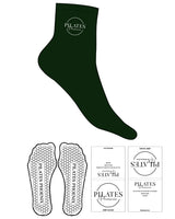 The 1/2 Crew Sock - Dark Green - Pilates Phoenix - Top Logo Stacked - Embroidered - White - Hexagon Shape Grip - White