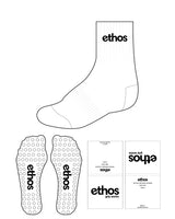 The 3/4 Crew Sock - White - Ethos Socks - Top Center Text - Black - Circle Shape - Black Grip