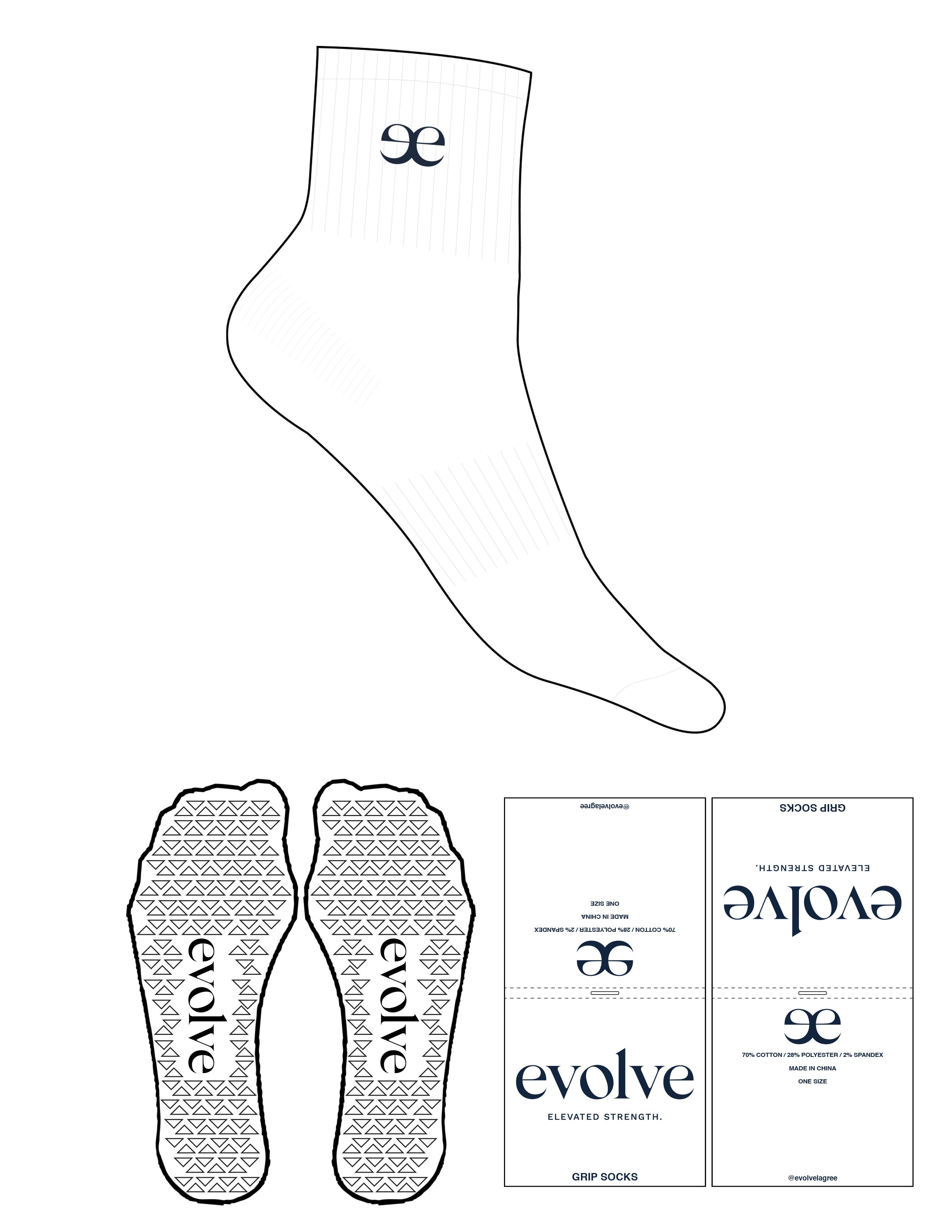 The 1/2 Crew Sock - White - Evolve Lagree - Center Chest - Top Logo - Dusk Blue - Triangle Grip - Dusk Blue