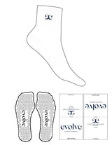 The 1/2 Crew Sock - White - Evolve Lagree - Center Chest - Top Logo - Dusk Blue - Triangle Grip - Dusk Blue