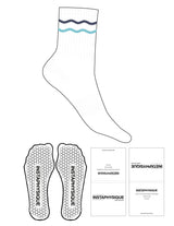 The 3/4 Crew Sock - White - Instaphysiques - 2 Wavy Stripes - Printed - Aqua & Nightshadow - Hexagon Grip - Transparent