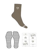 The 3/4 Crew Sock - Mocha - Pure Movement LARK - 2 Toe Strips - Top Logo - Embroidered - White - Icon Grip - Transparent