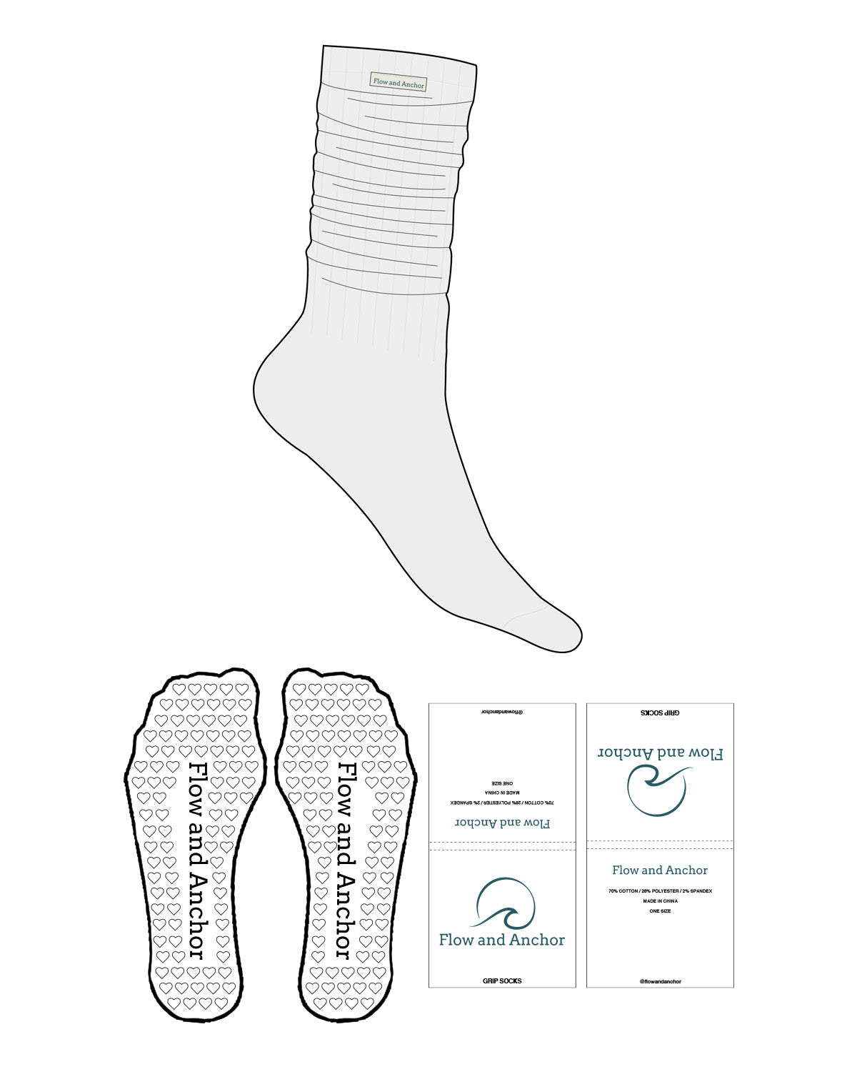 The Slouch Sock - Heather - Flow&Anchor - Top Center - Sew On Logos - Heart Shape Grip - Translucent