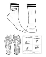 The 3/4 Crew Sock - White - LagreeMixx - Toe & Ankle " FOUNDING MEMBER " - Black Hexagon Grip - Black
