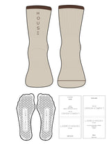The 3/4 Crew Sock - Oat Milk - Lagree House - Dark Brown Stripes - Top Front & Back Logo - Printed - Dark Brown - Hexagon Grip - Transparent