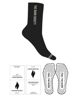 The Crew Sock - Black - The Burn Society - Text Vertical - Tan L287 - Triangle Shape Grip - Transparent